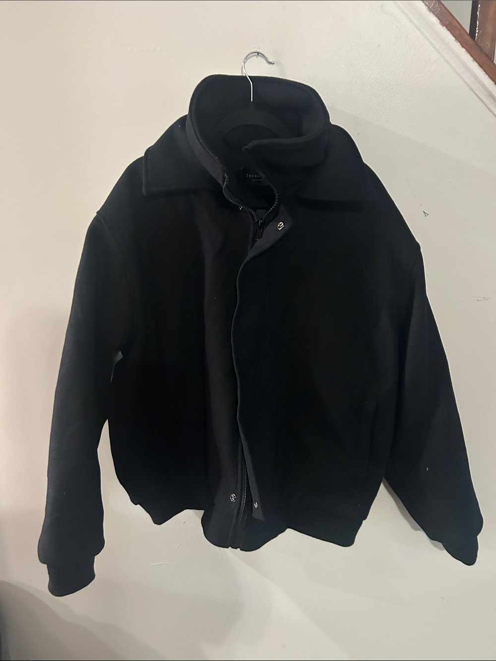 Classic Men's Black Bomber Jacket with Zip & Snap Closure